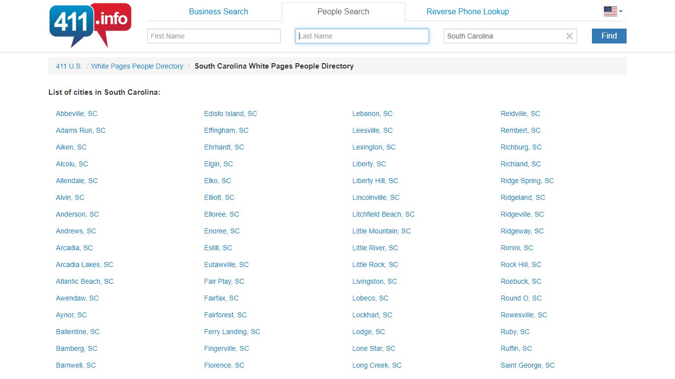 South Carolina White Pages People Directory - 411.info™